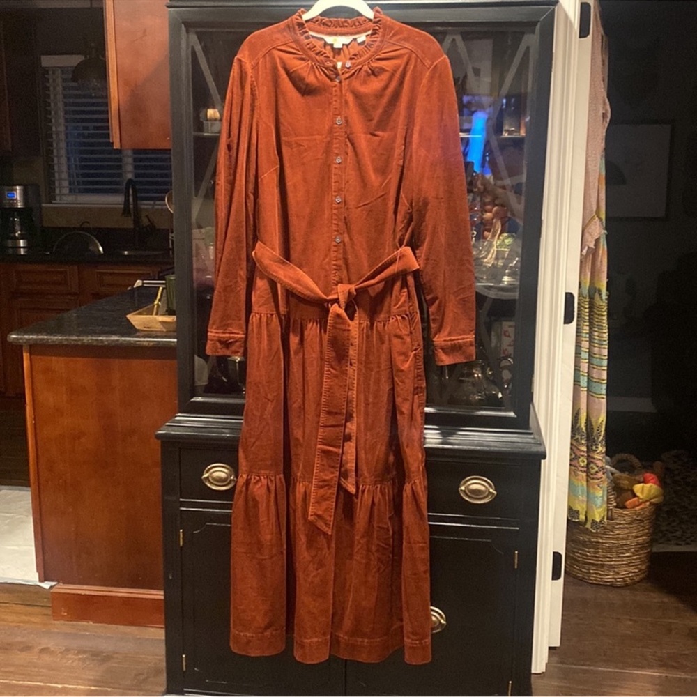 Boden Rust Corduroy Ruffle Dress 20/22L EUC
